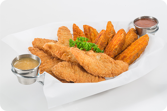 boaster chicken tenders with fries and sauce