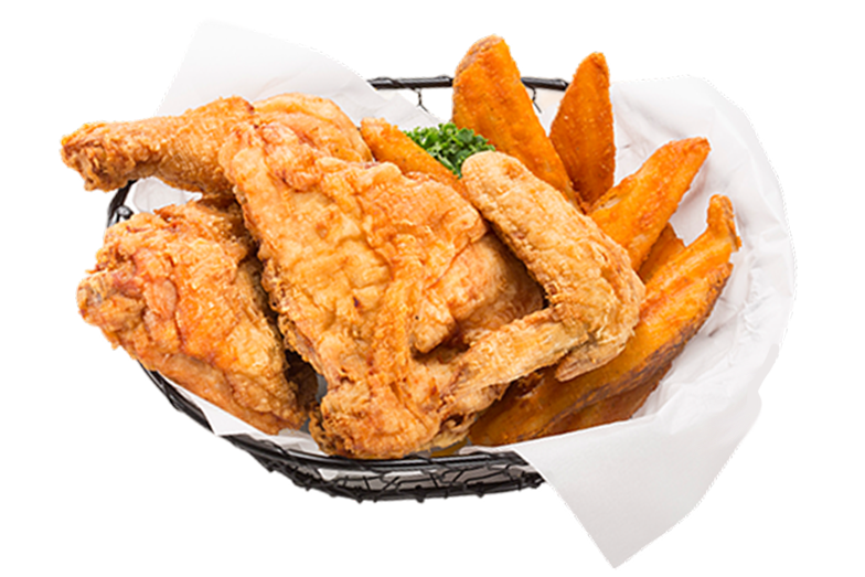 Broaster Chicken in a Basket with fries