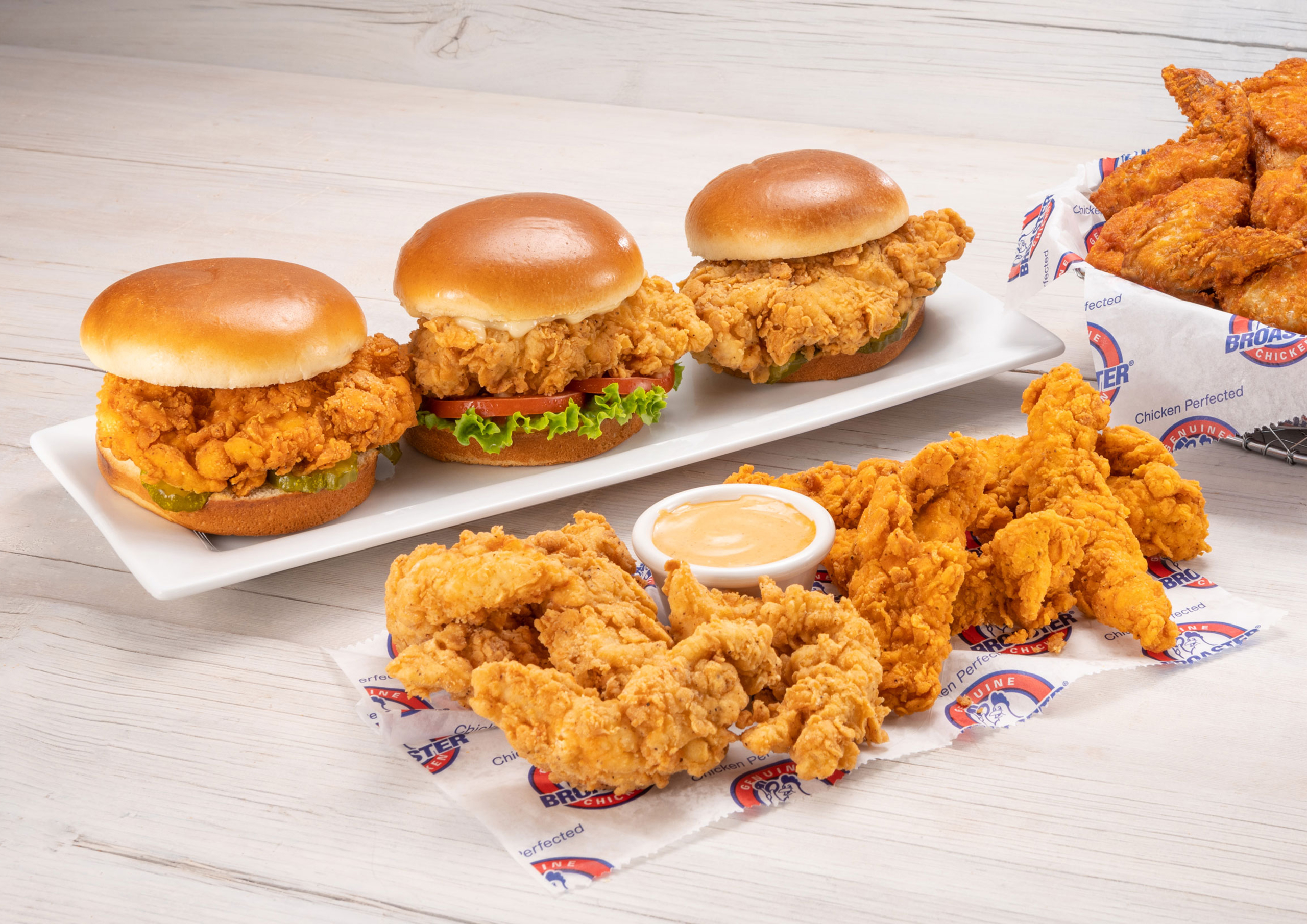 Chicken sandwiches, wings and tenders from Broaster