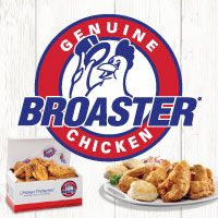 Genuine Broaster Chicken fried chicke in a to go box and on a plate